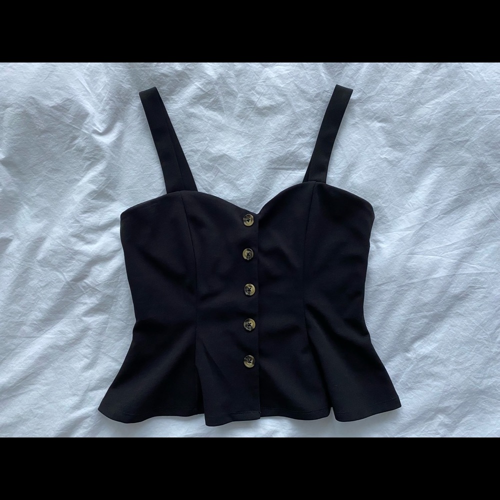 Forever 21 Black Peplum Button Detail Top